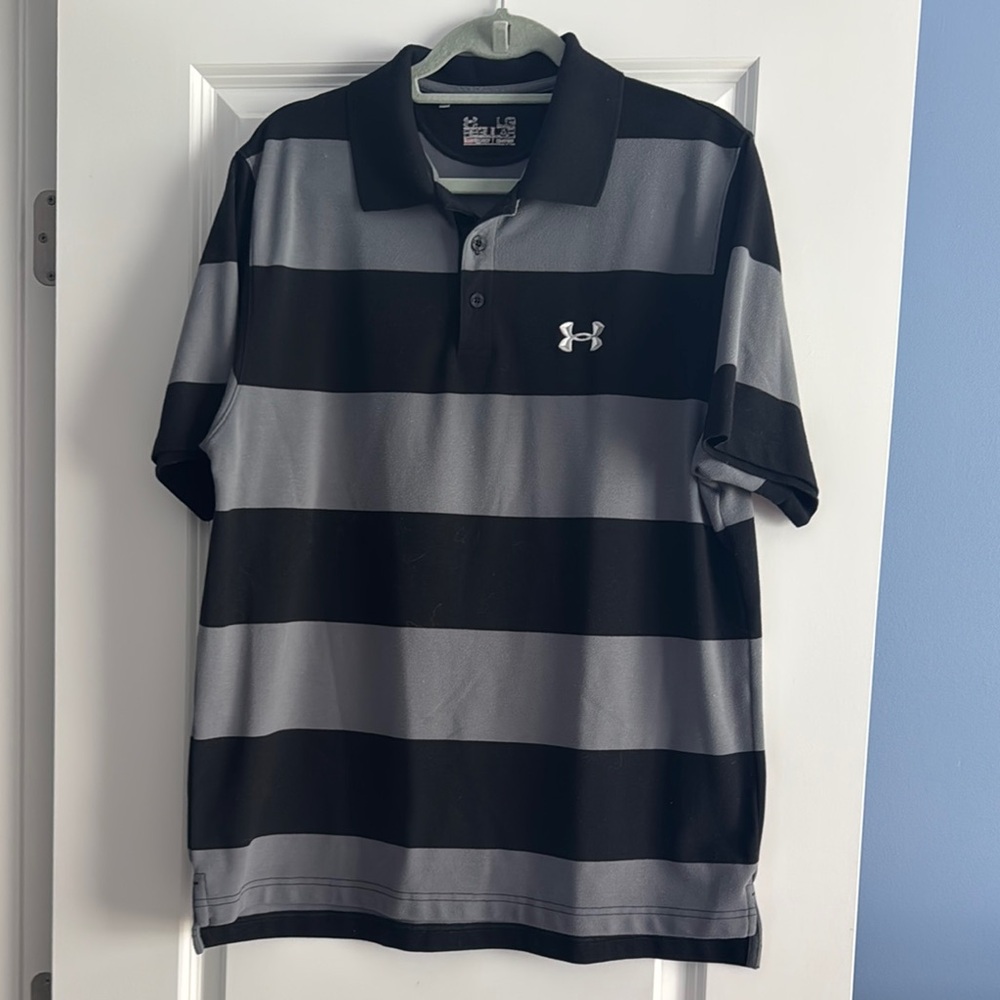 Under Armour Men's Polo Shirt in Black and Gray Stripes
